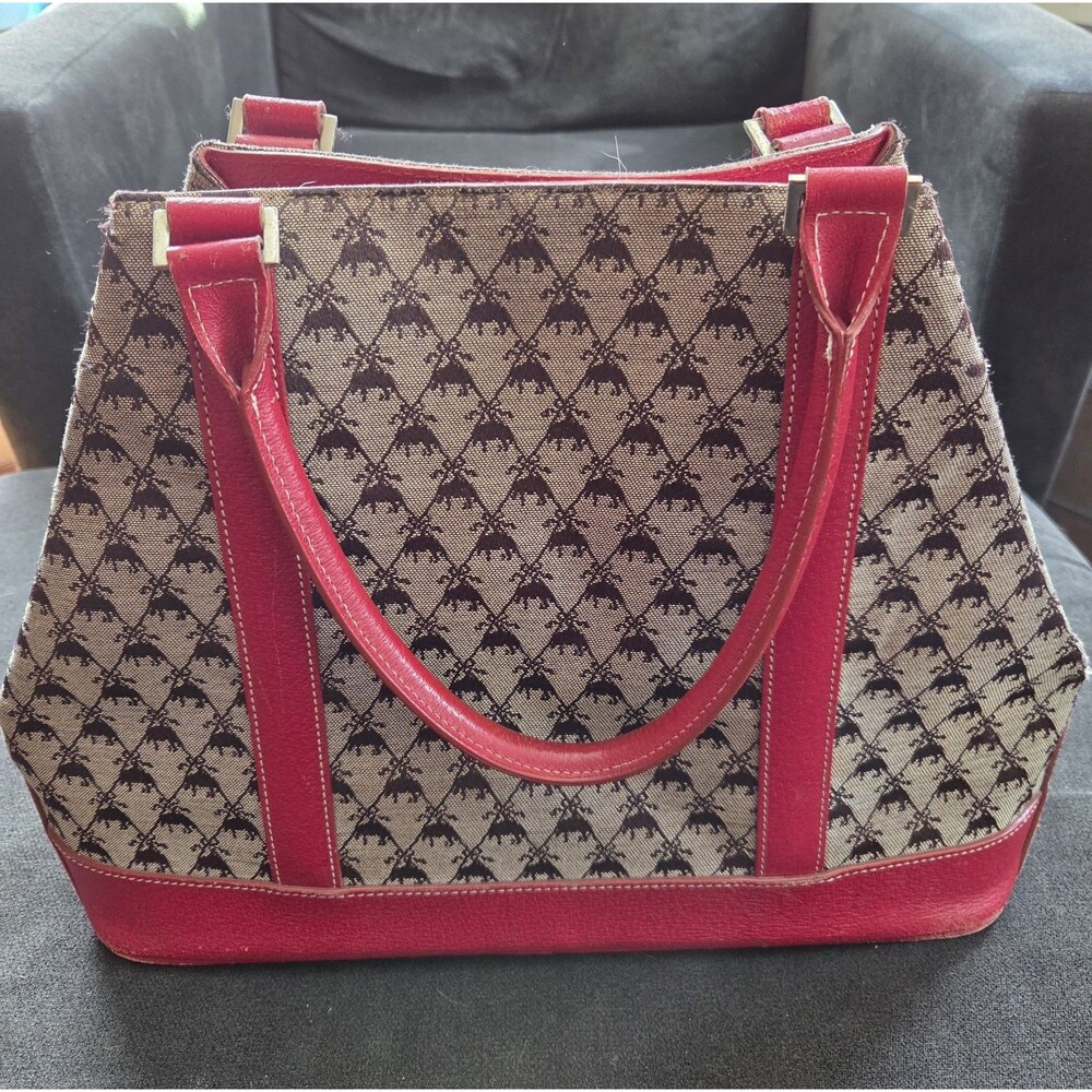 Brooks Brothers Canvas and Red Leather Tote Bag Purse Large Carry All Vintage